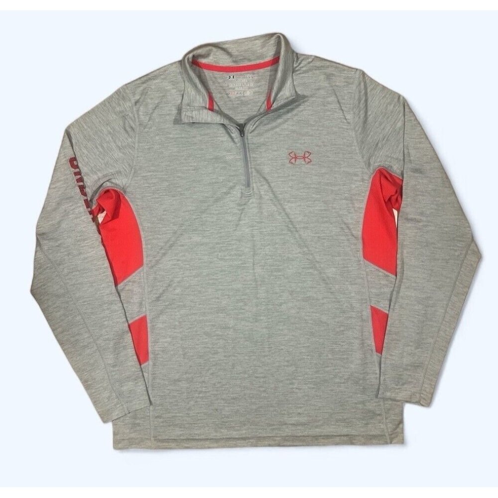 UNDER ARMOUR 1/4 Zip FISHING Large Loose Heat Gear Gray Red Read